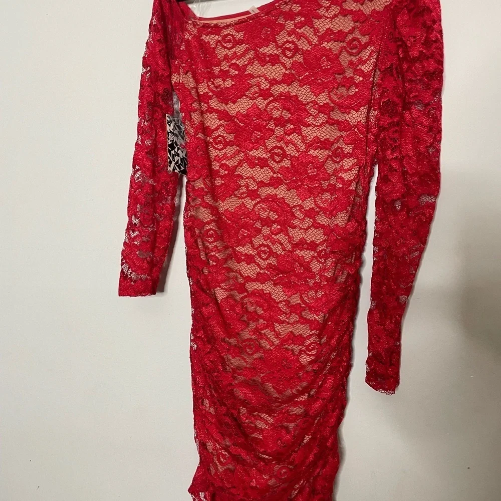 Bisou Bisou Red Asymmetrical Lace Dress - Picture 8 of 10